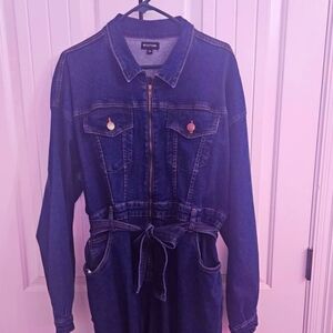 Denim Zip-Up Jumpsuit Lomg Pants So Cute